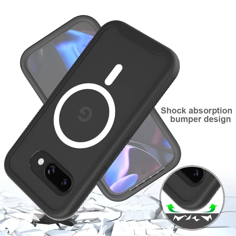 For Google Pixel 9a Magnetic Case PC + TPU Protective Phone Cover with PET Screen Film - Black