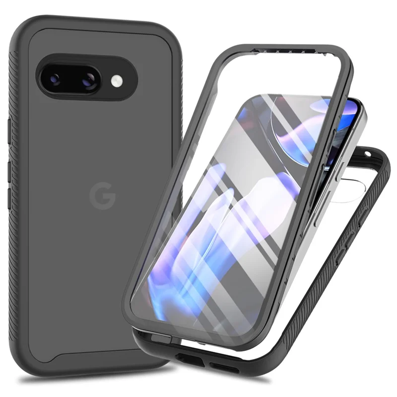 For Google Pixel 9a Case PC + TPU Phone Clear Back Cover with PET Screen Film - Black