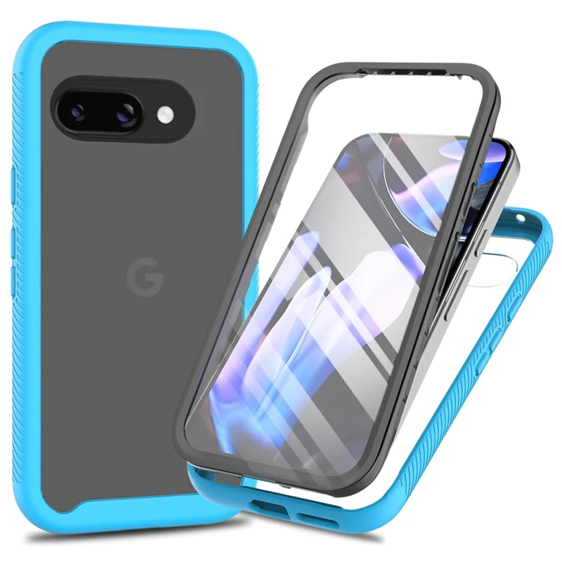 For Google Pixel 9a Case PC + TPU Phone Clear Back Cover with PET Screen Film - Baby Blue