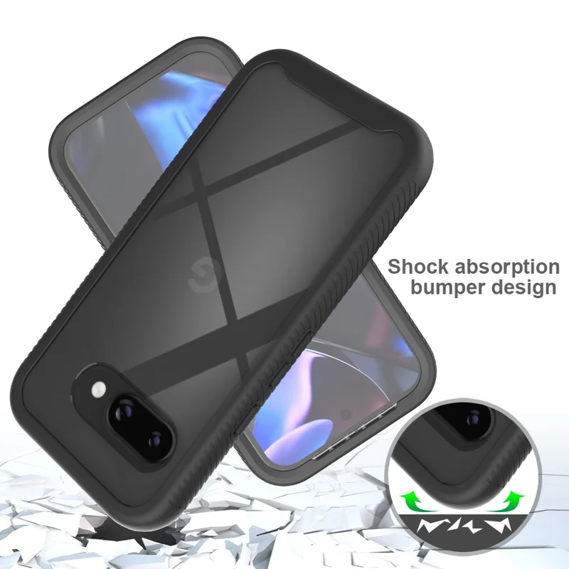 For Google Pixel 9a Case PC + TPU Phone Clear Back Cover with PET Screen Film - Baby Blue