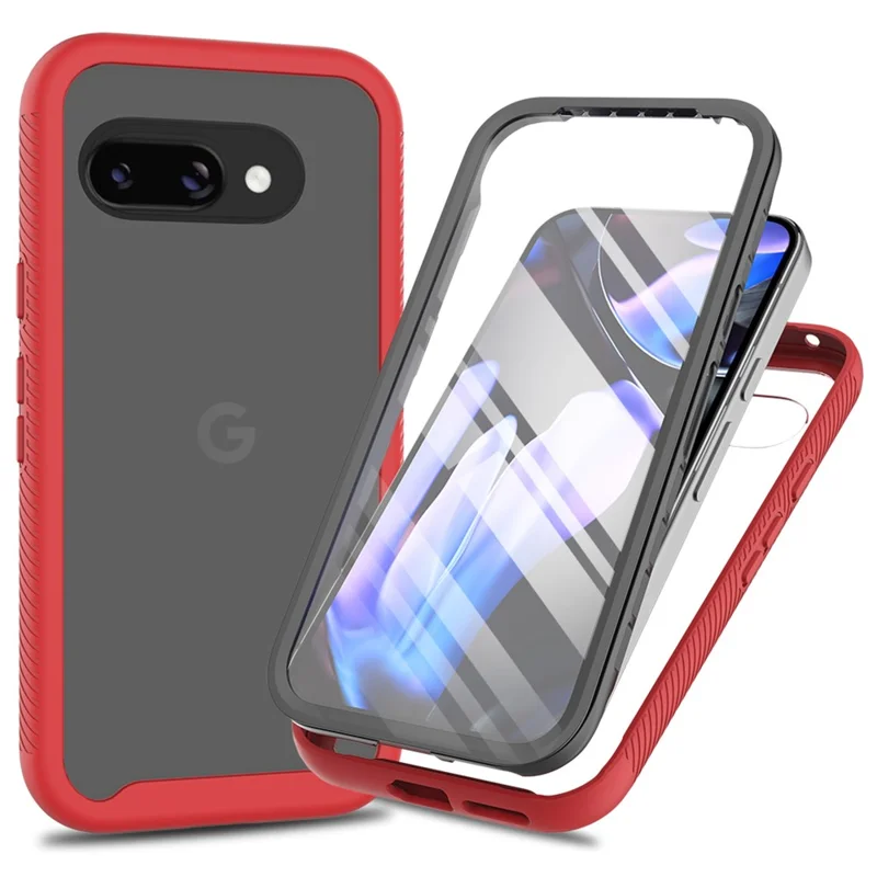 For Google Pixel 9a Case PC + TPU Phone Clear Back Cover with PET Screen Film - Red