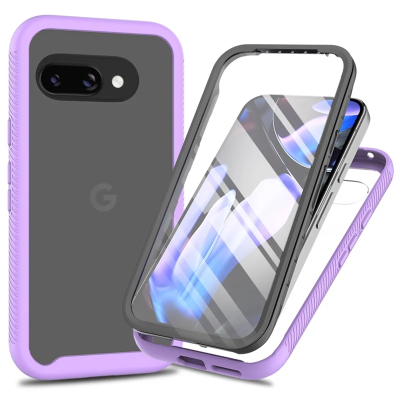For Google Pixel 9a Case PC + TPU Phone Clear Back Cover with PET Screen Film - Purple