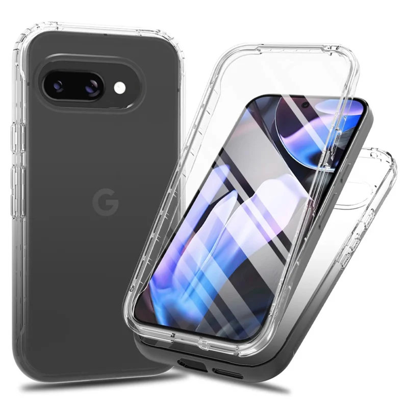 For Google Pixel 9a Case PC + TPU Gradient Color Mobile Phone Cover with PET Screen Film - Black