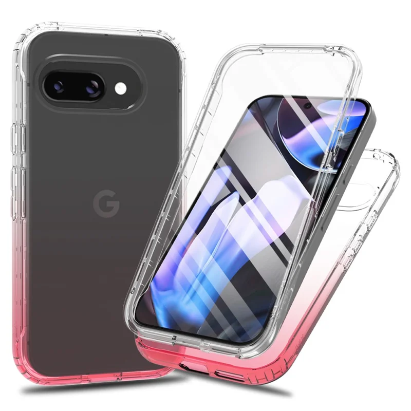For Google Pixel 9a Case PC + TPU Gradient Color Mobile Phone Cover with PET Screen Film - Red