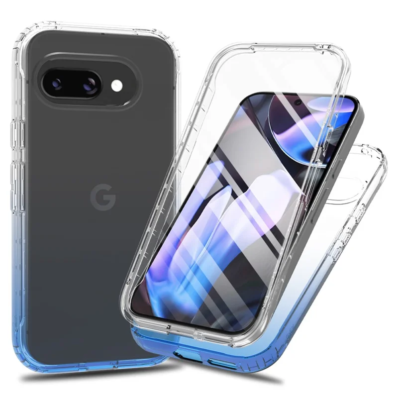 For Google Pixel 9a Case PC + TPU Gradient Color Mobile Phone Cover with PET Screen Film - Blue