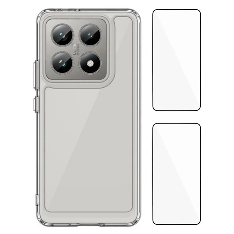 WANLONFENG Serie MF2 per Xiaomi 14T Pro Custodia TPU Copertura in acrilico trasparente per telefono con 2 pellicole in vetro temperato