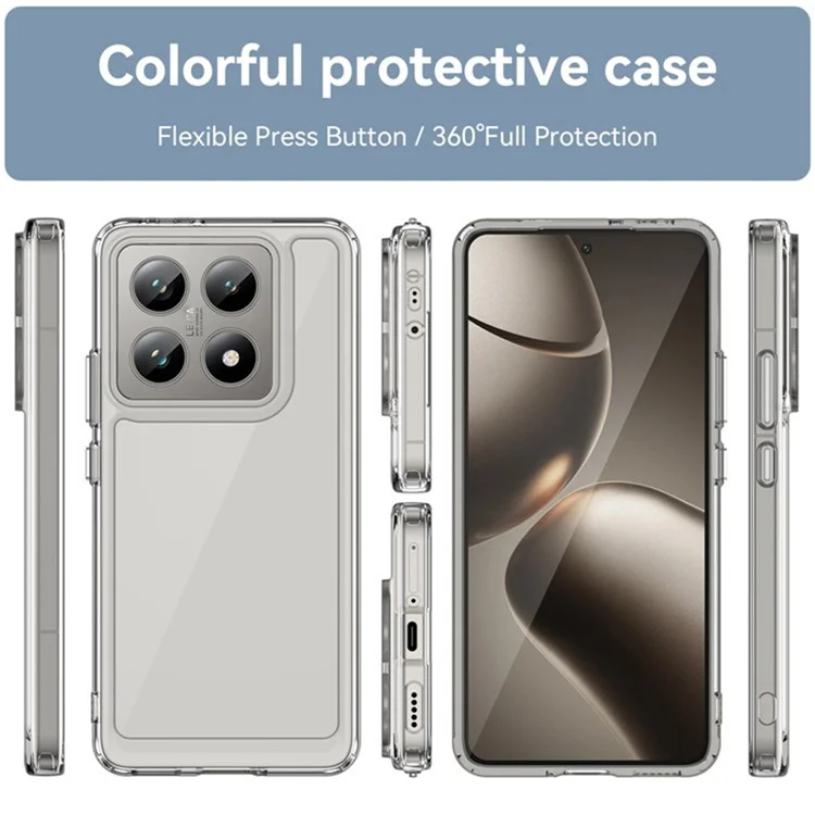 WANLONFENG Serie MF2 per Xiaomi 14T Pro Custodia TPU Copertura in acrilico trasparente per telefono con 2 pellicole in vetro temperato