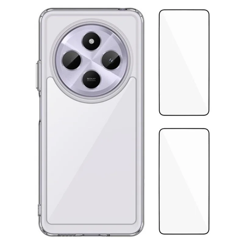 Serie WANLONFENG MF2 para Xiaomi Redmi 14C 4G Funda TPU Cubierta de teléfono acrílica transparente con 2 piezas de película de vidrio templado