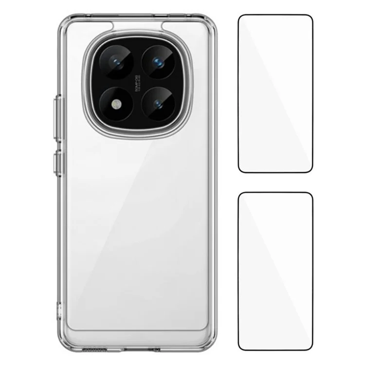 Funda WANLONFENG MF2 Series para Xiaomi Redmi Note 14 Pro+ 5G de TPU acrílico transparente con 2 Láminas de Vidrio Templado