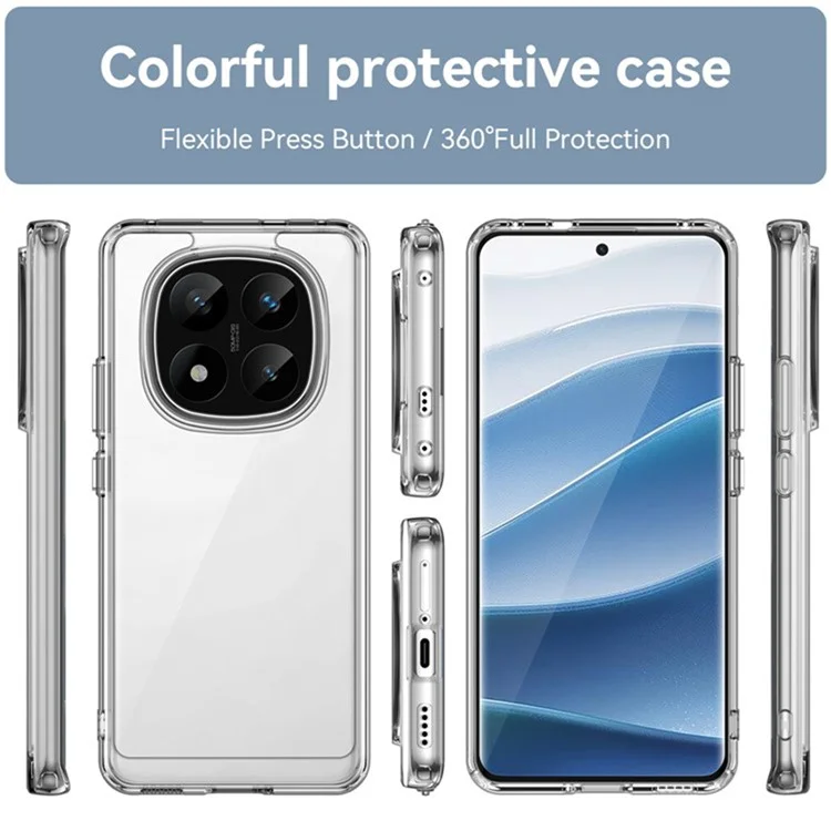 Funda WANLONFENG MF2 Series para Xiaomi Redmi Note 14 Pro+ 5G de TPU acrílico transparente con 2 Láminas de Vidrio Templado