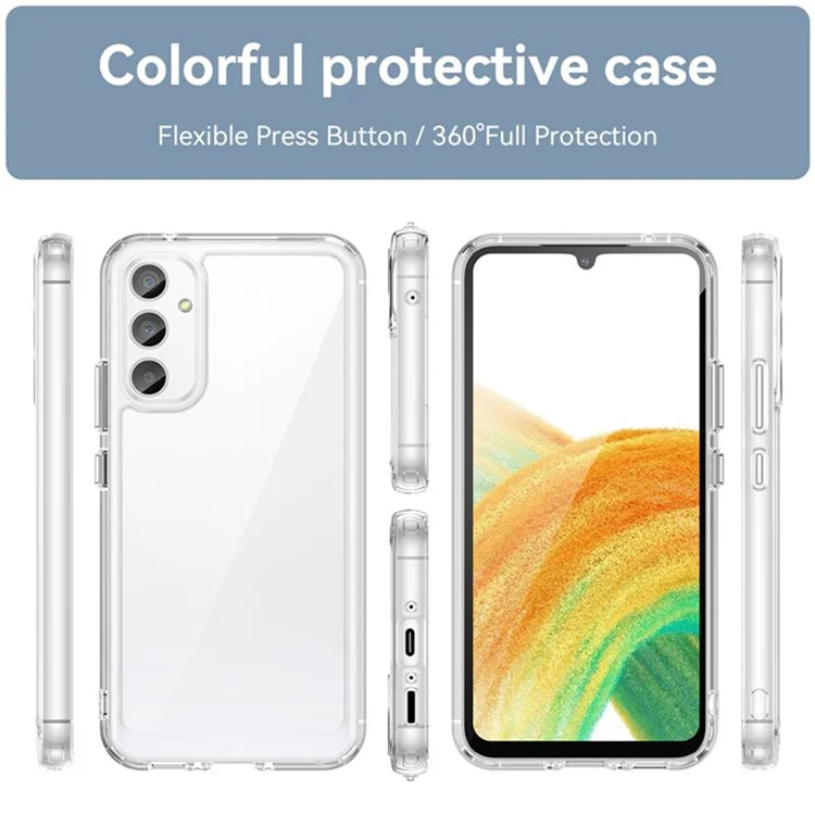 WANLONFENG MF2 Series Capa para Samsung Galaxy A54 5G em TPU Acrílico Transparente com 2 Películas de Vidro Temperado