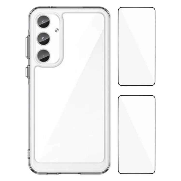 WANLONFENG MF2 Series For Samsung Galaxy A05s 4G Case TPU Acrylic Clear Phone Cover with 2Pcs Tempered Glass Film