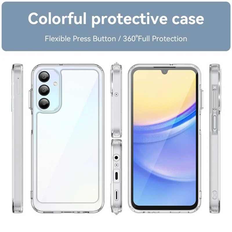 WANLONFENG MF2 Série Étui en TPU Acrylique Transparent pour Samsung Galaxy A15 4G avec 2 Films de Protection en Verre Trempé
