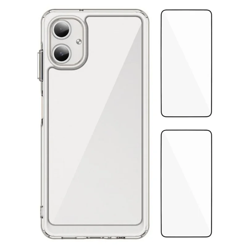 WANLONFENG MF2 Series For Samsung Galaxy A06 4G Case TPU Acrylic Clear Phone Cover with 2Pcs Tempered Glass Film
