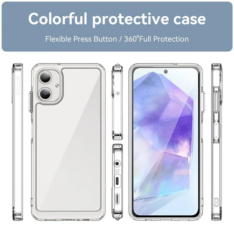WANLONFENG MF2 Series For Samsung Galaxy A06 4G Case TPU Acrylic Clear Phone Cover with 2Pcs Tempered Glass Film