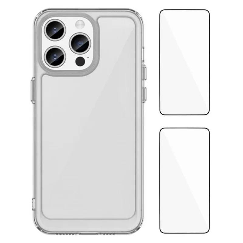 WANLONFENG MF2 Serie Handyhülle für iPhone 15 Pro TPU Acryl Transparent Schutzhülle mit 2 Stück Panzerglas