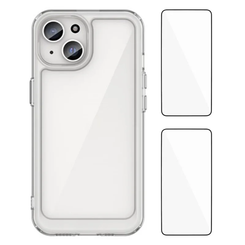 WANLONFENG Série MF2 Pour Coque iPhone 15 TPU Acrylique Transparente avec 2 Films en Verre Trempé