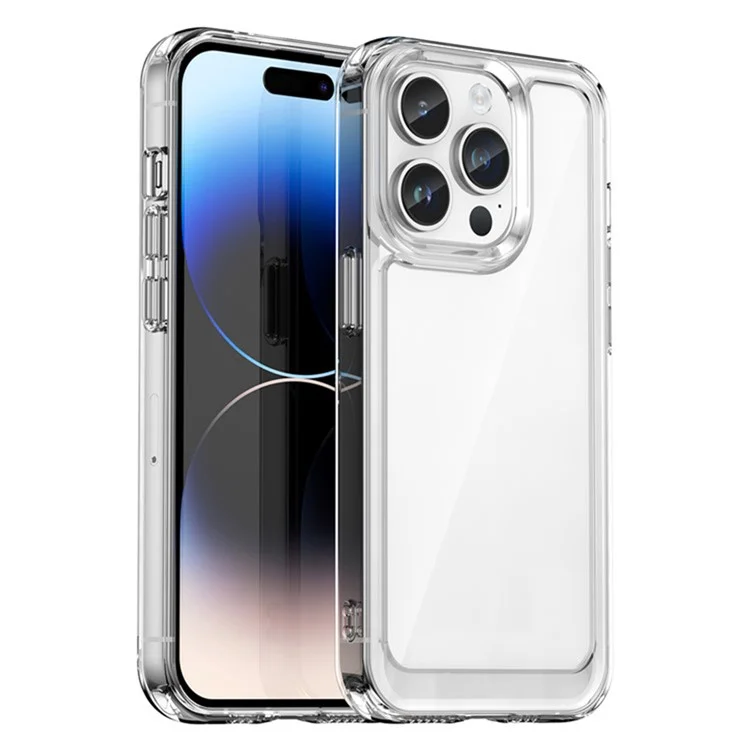 WANLONFENG MF2 Series For iPhone 14 Pro Case TPU Acrylic Clear Phone Cover with 2Pcs Tempered Glass Film