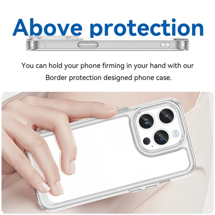 WANLONFENG MF2 Series For iPhone 14 Pro Case TPU Acrylic Clear Phone Cover with 2Pcs Tempered Glass Film