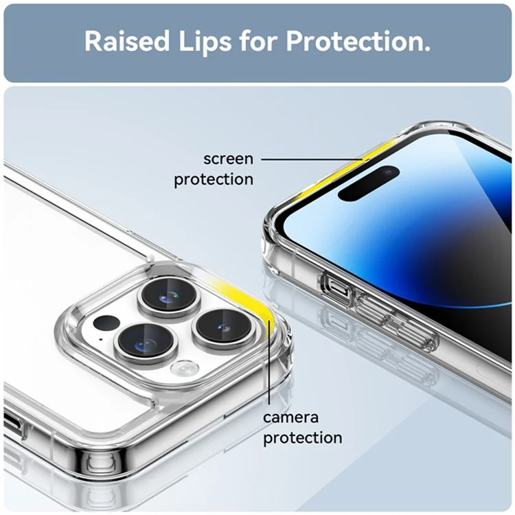 WANLONFENG MF2 Series For iPhone 14 Pro Case TPU Acrylic Clear Phone Cover with 2Pcs Tempered Glass Film