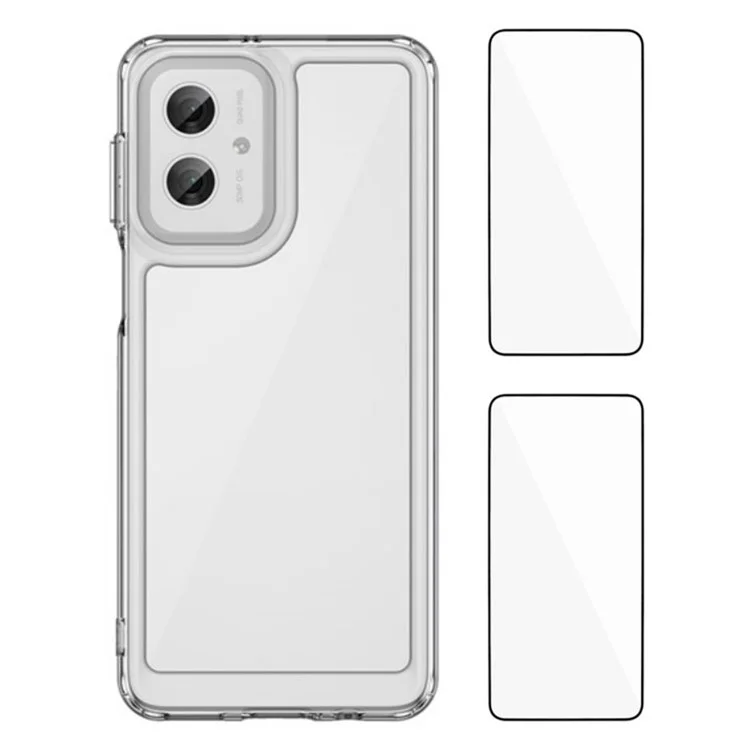 Serie WANLONFENG MF2 para Motorola Moto G55 5G Funda TPU Cubierta de teléfono acrílica transparente con 2 piezas de película de vidrio templado