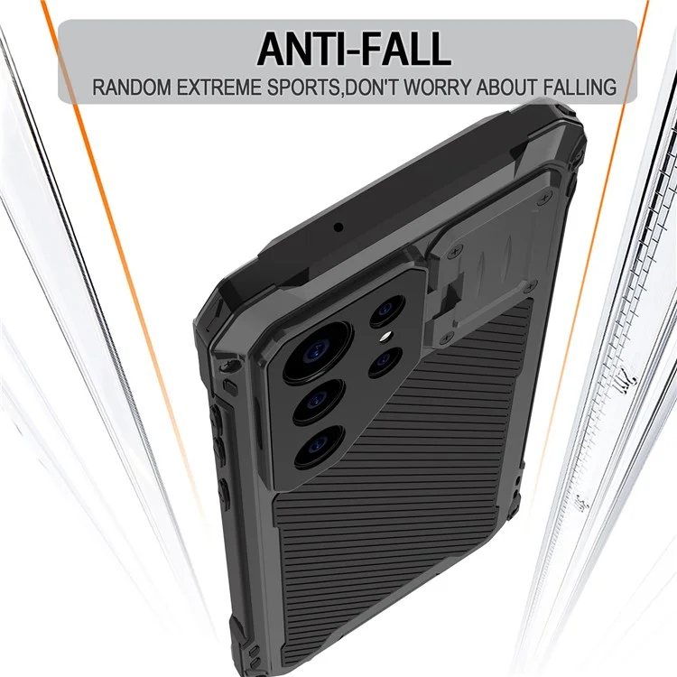 For Samsung Galaxy S24 Ultra Case Aluminum Alloy + Silicone Lens Kickstand Phone Cover with PET Film - Black