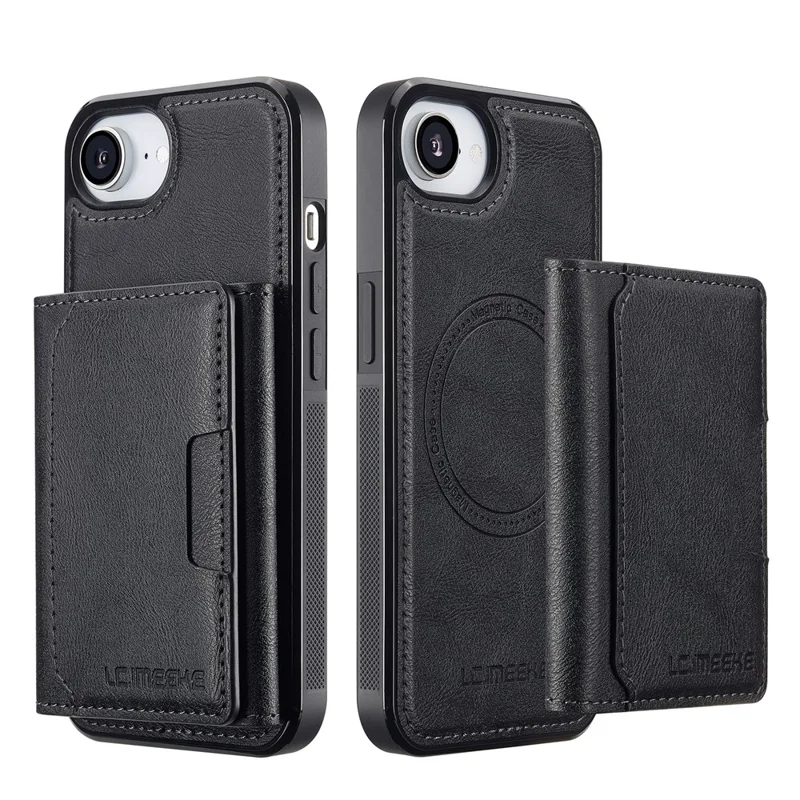 LC.IMEEKE L5 For iPhone 16e Magnetic Phone Case Leather Back Cover with Detachable Card Holder - Black