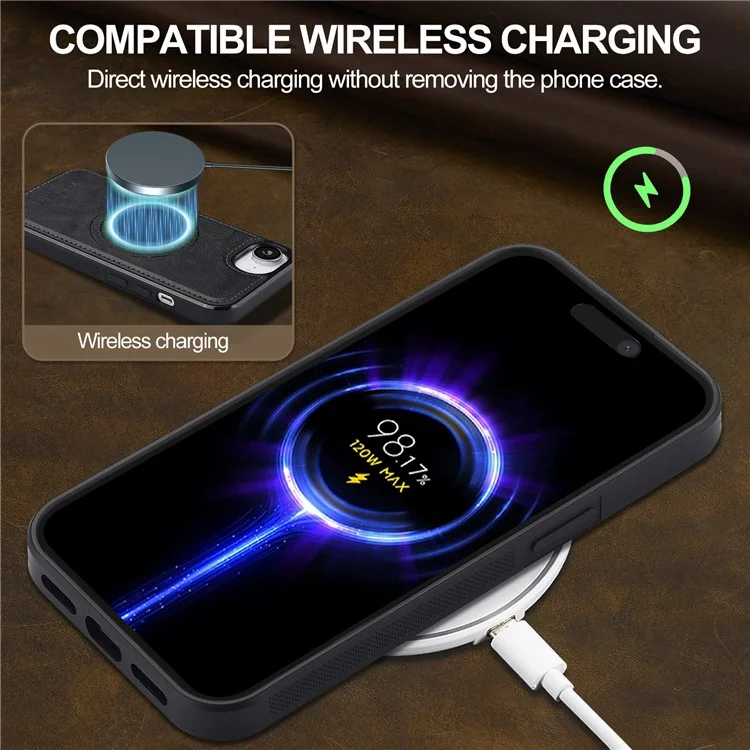 LC.IMEEKE Funda Magnética para iPhone 16e Compatible con MagSafe - Cubierta Trasera de Cuero y TPU - Negro