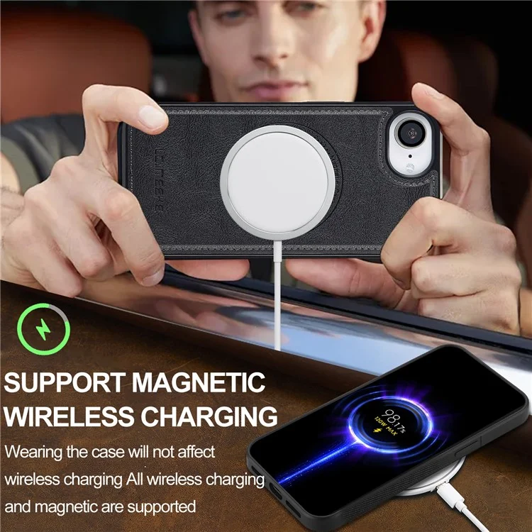 LC.IMEEKE Funda Magnética para iPhone 16e Compatible con MagSafe - Cubierta Trasera de Cuero y TPU - Negro