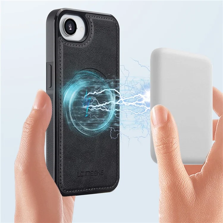 LC.IMEEKE Funda Magnética para iPhone 16e Compatible con MagSafe - Cubierta Trasera de Cuero y TPU - Negro