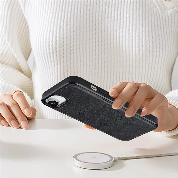 LC.IMEEKE Funda Magnética para iPhone 16e Compatible con MagSafe - Cubierta Trasera de Cuero y TPU - Negro