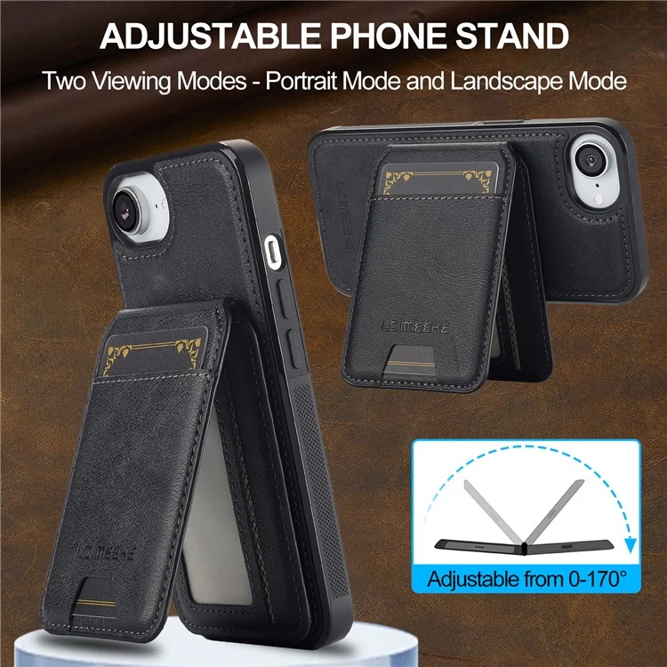 LC.IMEEKE L3 Funda Magnética con Tarjetero Desmontable de Cuero y TPU para iPhone 16e - Negro
