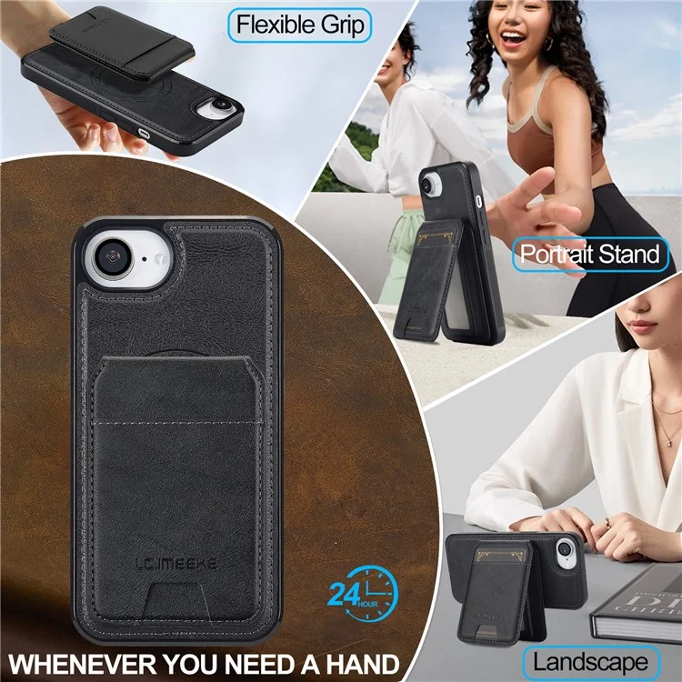 LC.IMEEKE L3 Funda Magnética con Tarjetero Desmontable de Cuero y TPU para iPhone 16e - Negro