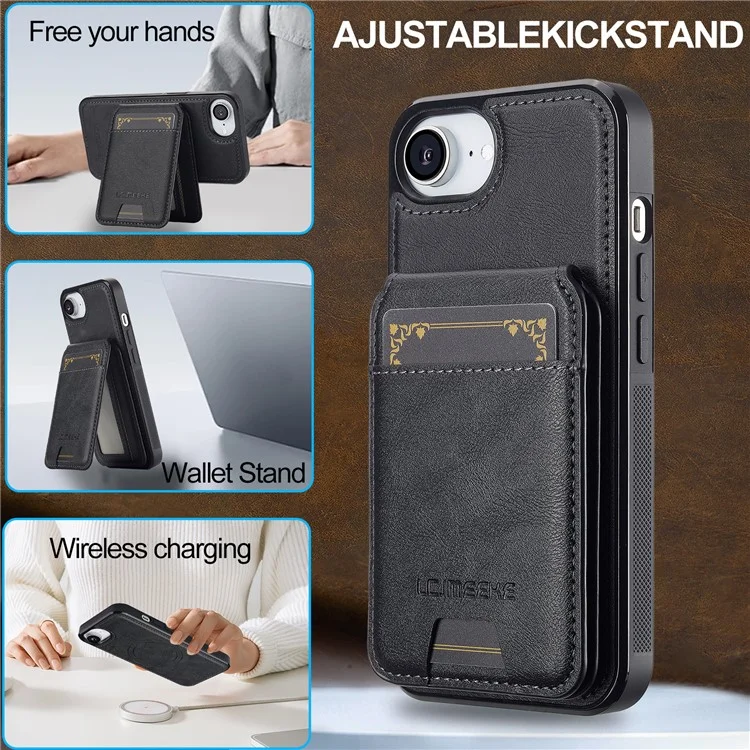 LC.IMEEKE L3 Funda Magnética con Tarjetero Desmontable de Cuero y TPU para iPhone 16e - Negro