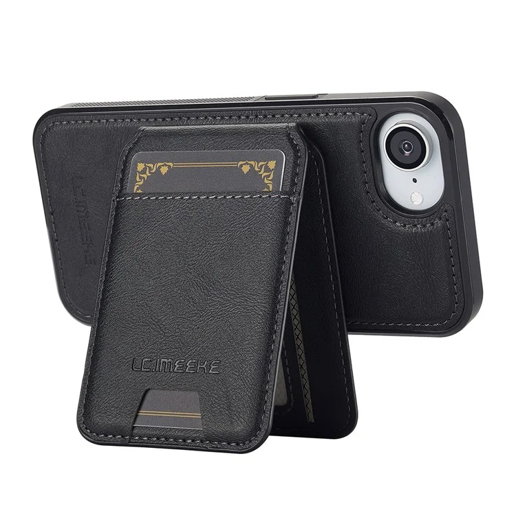 LC.IMEEKE L3 Funda Magnética con Tarjetero Desmontable de Cuero y TPU para iPhone 16e - Negro