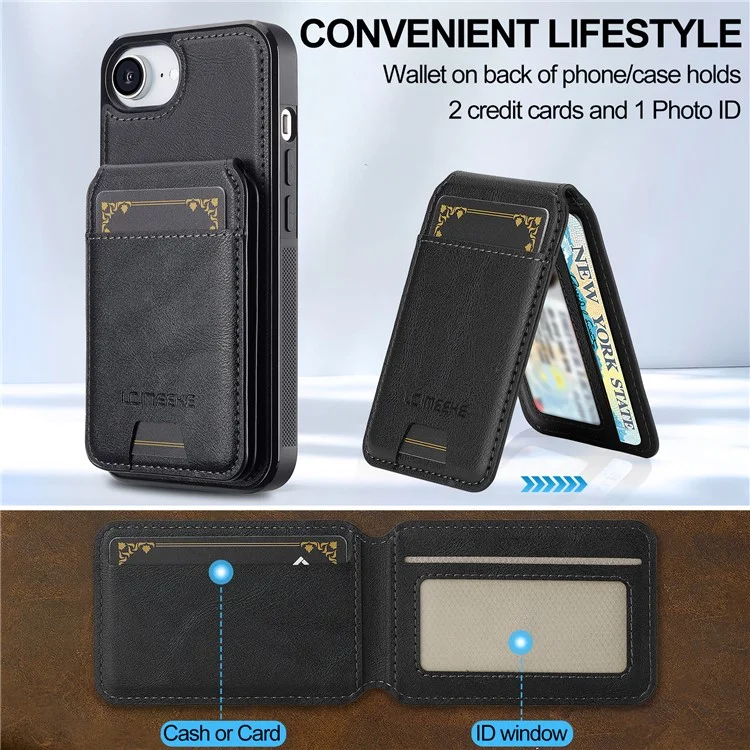 LC.IMEEKE L3 Funda Magnética con Tarjetero Desmontable de Cuero y TPU para iPhone 16e - Negro