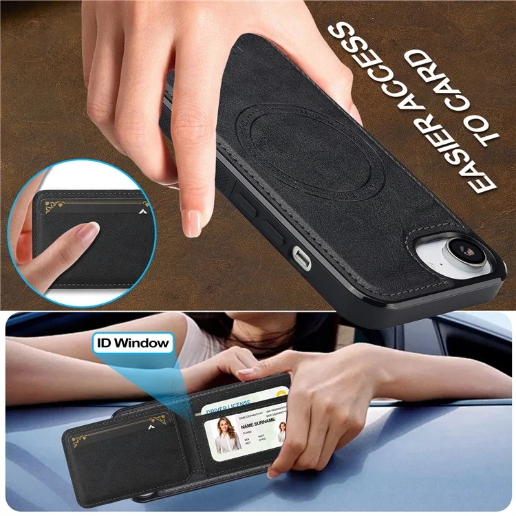 LC.IMEEKE L3 Funda Magnética con Tarjetero Desmontable de Cuero y TPU para iPhone 16e - Negro