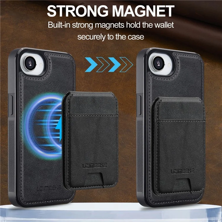 LC.IMEEKE L3 Funda Magnética con Tarjetero Desmontable de Cuero y TPU para iPhone 16e - Negro