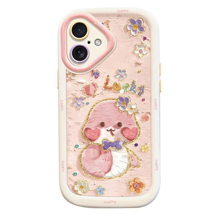 For iPhone 16 Case with Strap Lucky Snake Pattern Design TPU + PC Protective Phone Cover
