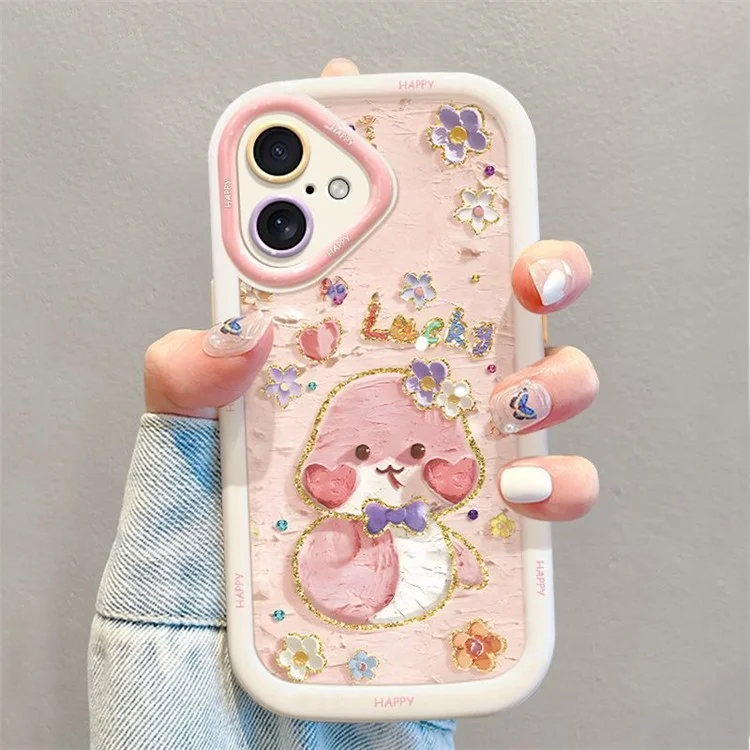 For iPhone 16 Case with Strap Lucky Snake Pattern Design TPU + PC Protective Phone Cover