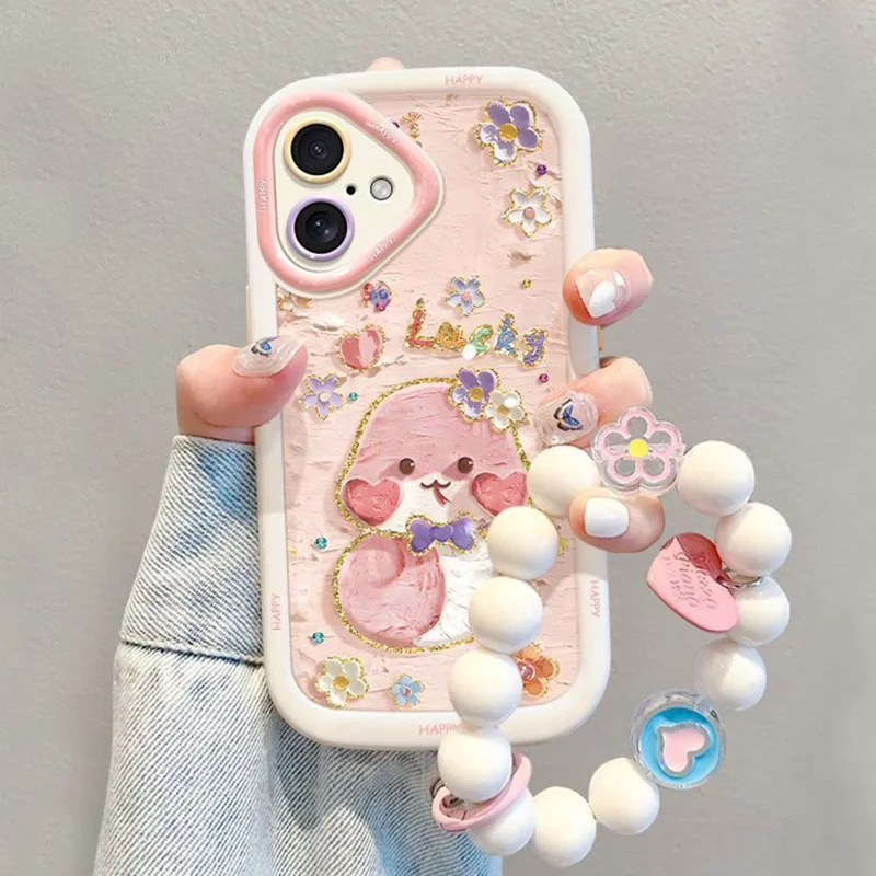 For iPhone 16 Plus Case with Strap Lucky Snake Pattern Design TPU + PC Protective Phone Cover