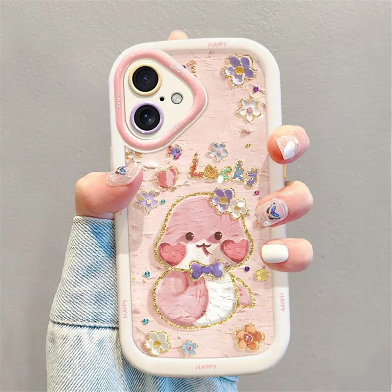 For iPhone 16 Plus Case with Strap Lucky Snake Pattern Design TPU + PC Protective Phone Cover