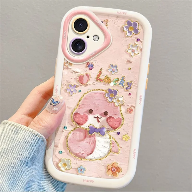 For iPhone 16 Plus Case with Strap Lucky Snake Pattern Design TPU + PC Protective Phone Cover