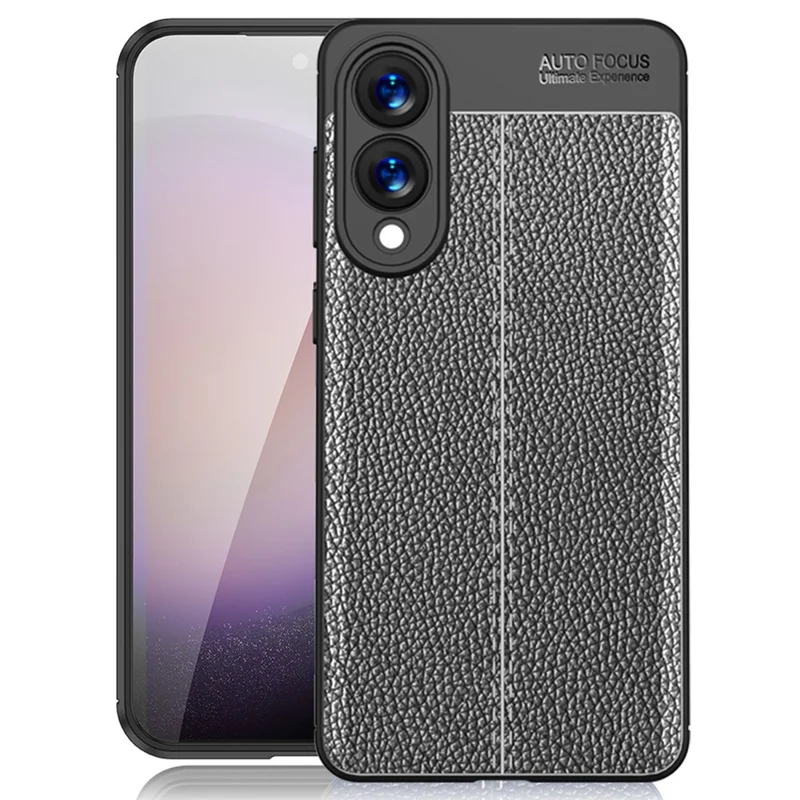 For Samsung Galaxy S25 Edge Case Litchi Texture TPU Flexible Phone Cover, Black