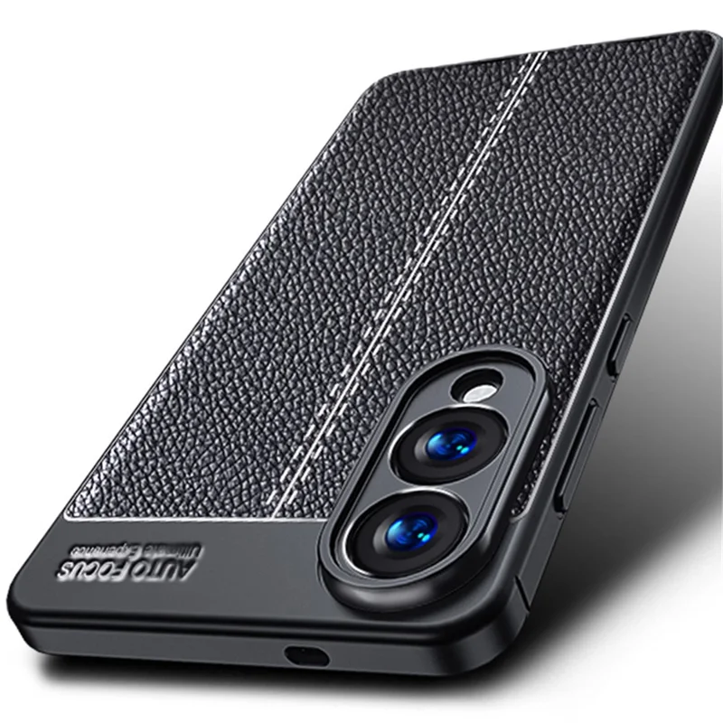 For Samsung Galaxy S25 Edge Case Litchi Texture TPU Flexible Phone Cover, Black