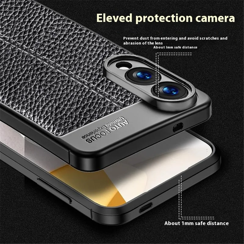 For Samsung Galaxy S25 Edge Case Litchi Texture TPU Flexible Phone Cover, Black