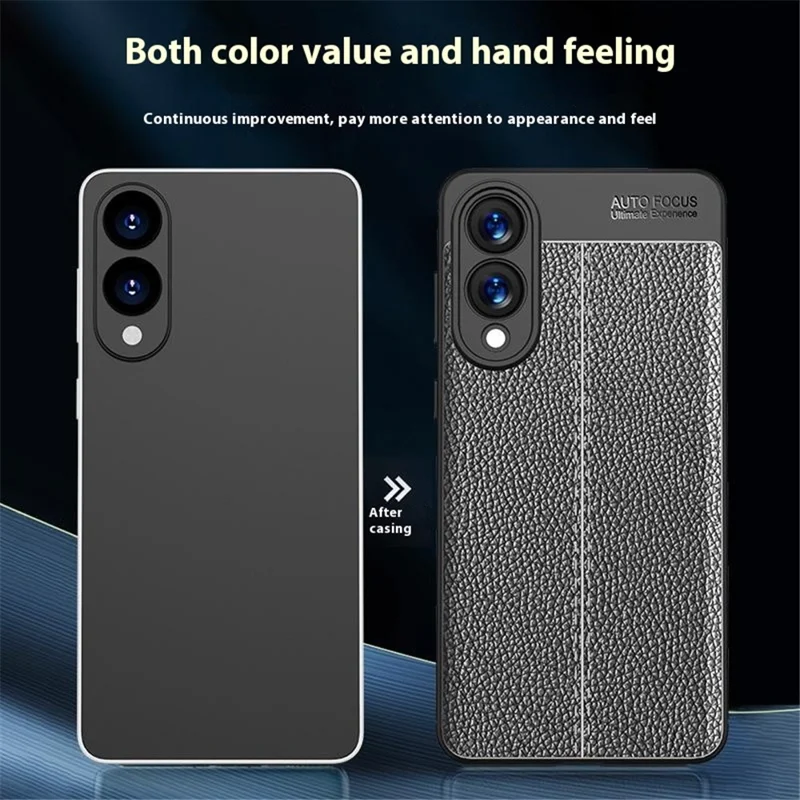 For Samsung Galaxy S25 Edge Case Litchi Texture TPU Flexible Phone Cover, Black