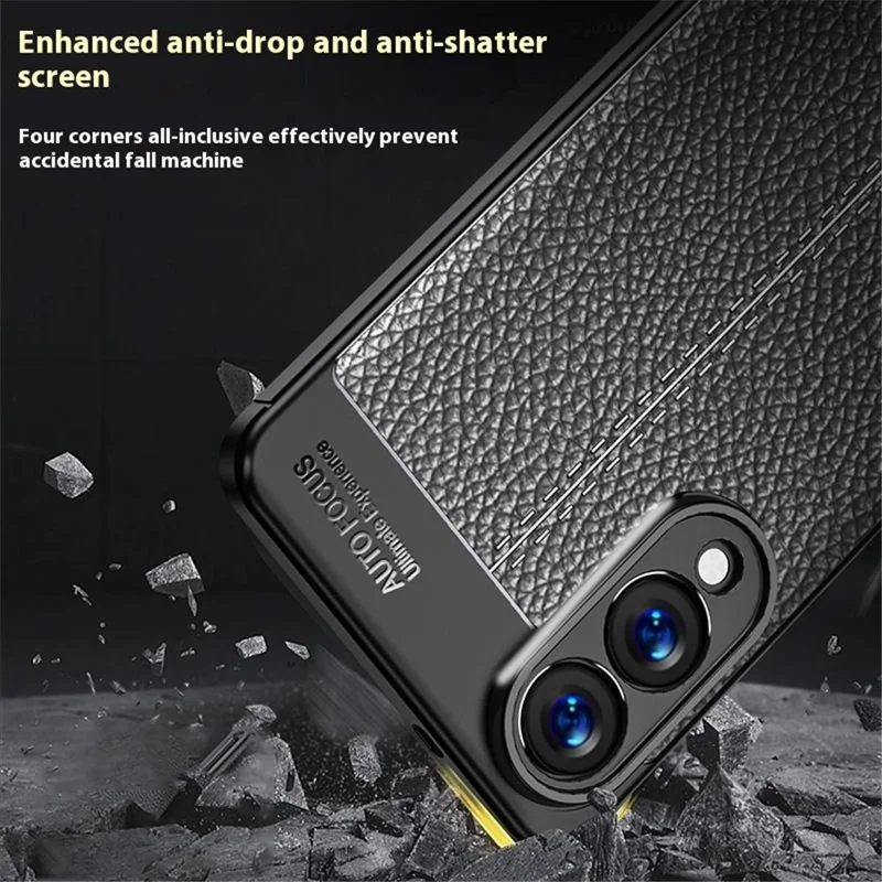 For Samsung Galaxy S25 Edge Case Litchi Texture TPU Flexible Phone Cover, Black