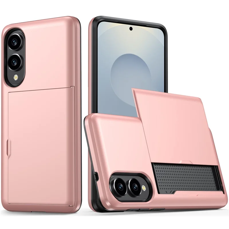 For Samsung Galaxy S25 Edge Case with Card Holder TPU + PC Phone Back Cover - Rose Gold