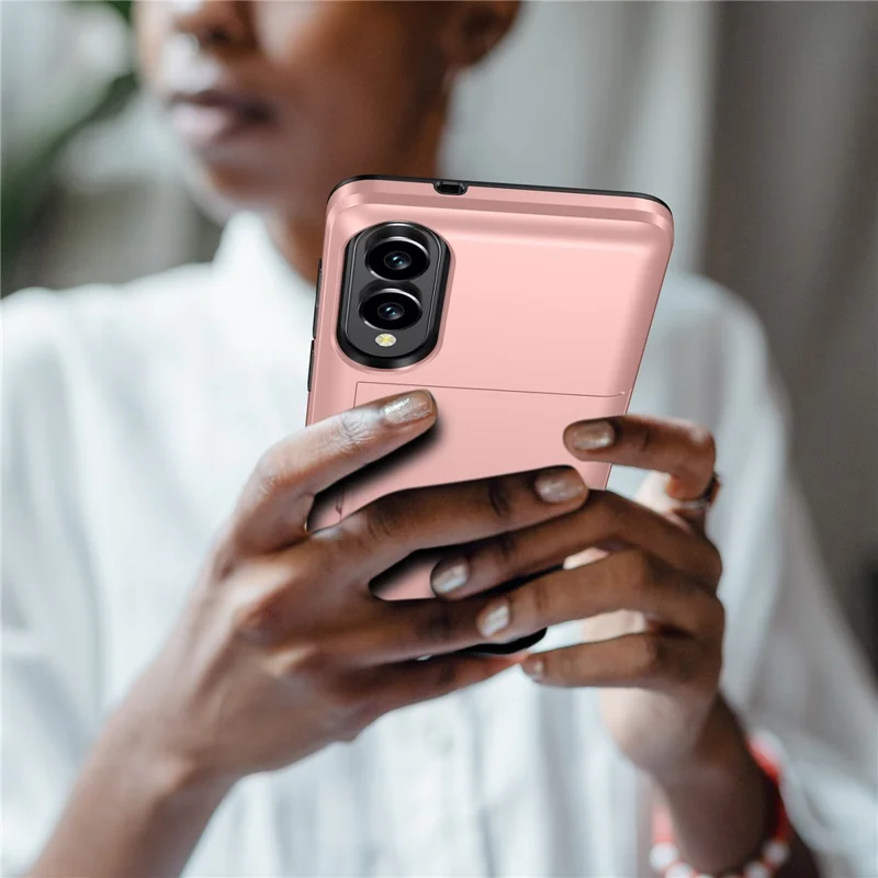 For Samsung Galaxy S25 Edge Case with Card Holder TPU + PC Phone Back Cover - Rose Gold